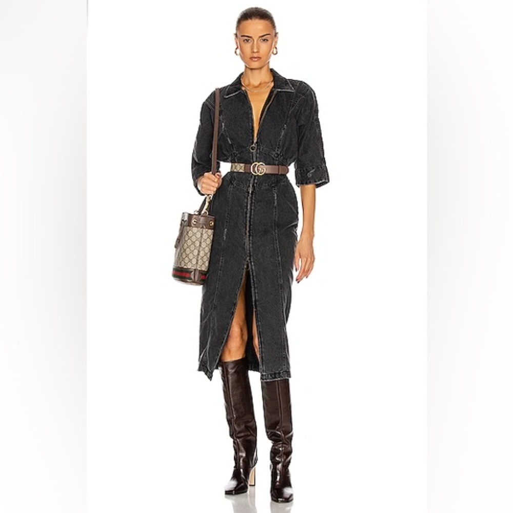 Retrofete Black Denim Midi Shirt Dress